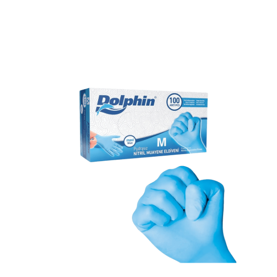 DOLPHİN NİTRİL MUAYENE ELDİVENİ PUDRASIZ MAVİ (M) resmi