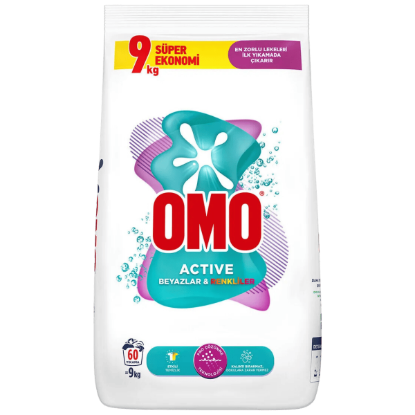 OMO ÇAMAŞIR DETERJANI ACTİVE RENKLİ VE BEYAZ 9KG resmi