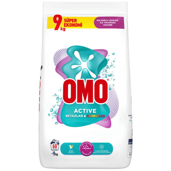OMO ÇAMAŞIR DETERJANI ACTİVE RENKLİ VE BEYAZ 9KG resmi